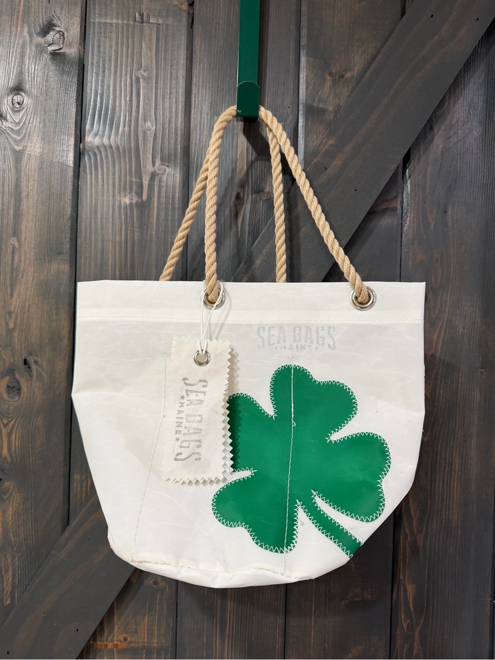 Sea Bags New Sail White Tote with Green Clover Accent Bucket bag
